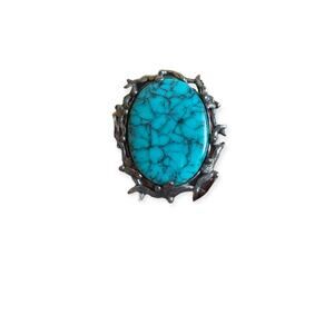 Vintage Sancrest R Framed Teal Silvertone Brooch